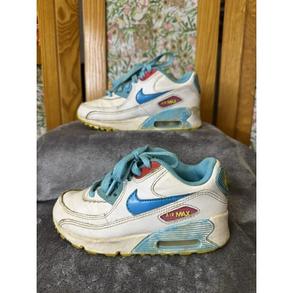 VTG NIKE AIRMAX 90 Y2k Toddler Girls Sneakers Shoes White Blue Retro Preppy 11C